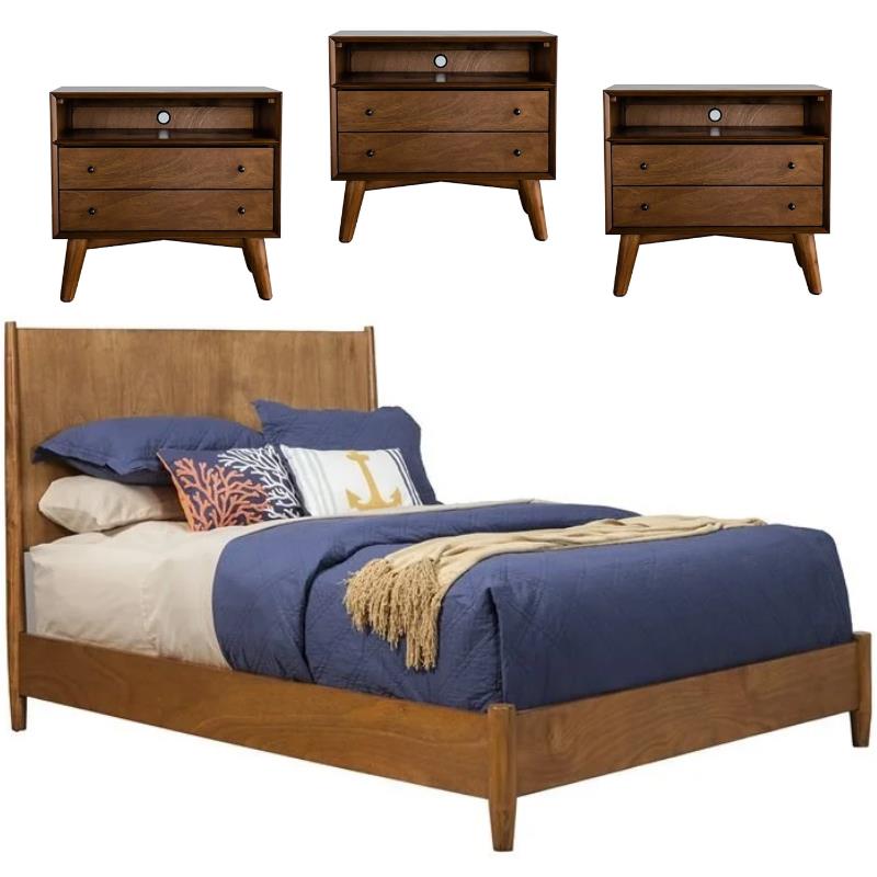 Home Square 4 Piece Set with Standard King Panel Bed and 3 Large Nightstands