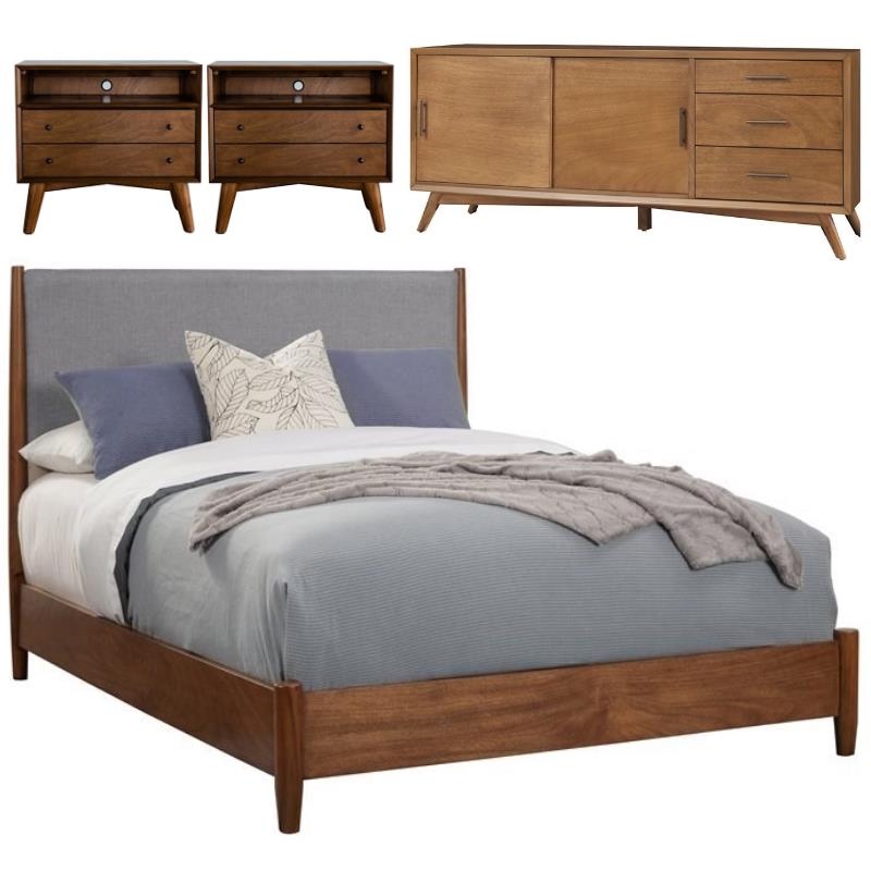 Home Square 4 Piece Set with TV Console Queen Panel Bed & 2 Nightstands