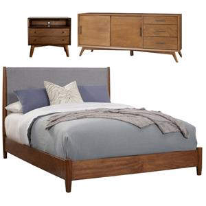 Home Square 3 Piece Set with TV Console Queen Panel Bed & Nightstand in Acorn