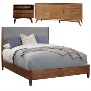 Home Square 3 Piece Set with TV Console California King Panel Bed and Nightstand