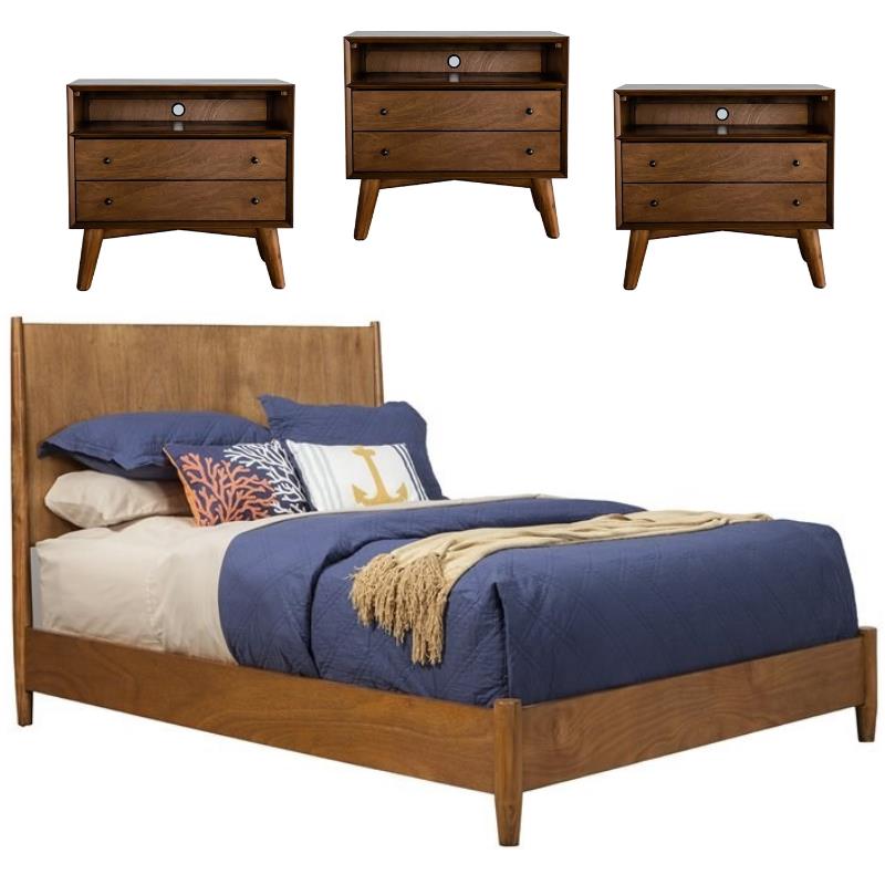Home Square 4 Piece Furniture Set with Full Size Panel Bed and 3 Nightstands
