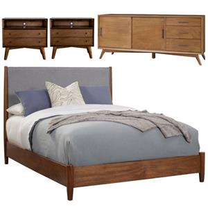Home Square 4 Piece Set with TV Console California King Panel Bed and Nightstand