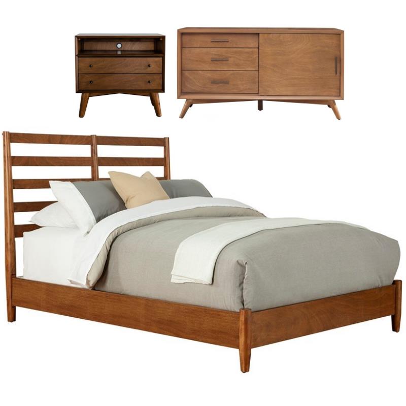 Home Square 3 Piece Set with TV Console Full Wood Bed & Large Nightstand