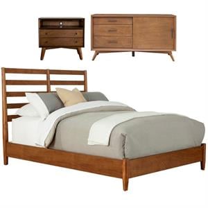 Home Square 3 Piece Set with TV Console Full Wood Bed & Large Nightstand