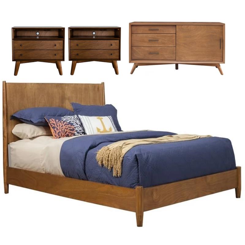 Home Square 4 Piece Set with TV Console Queen Wood Panel Bed & Large Nightstand