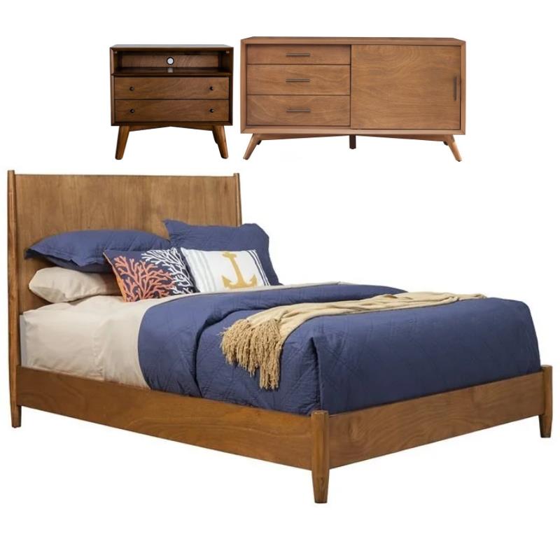 Home Square 3 Piece Set with TV Console Queen Wood Panel Bed & Large Nightstand