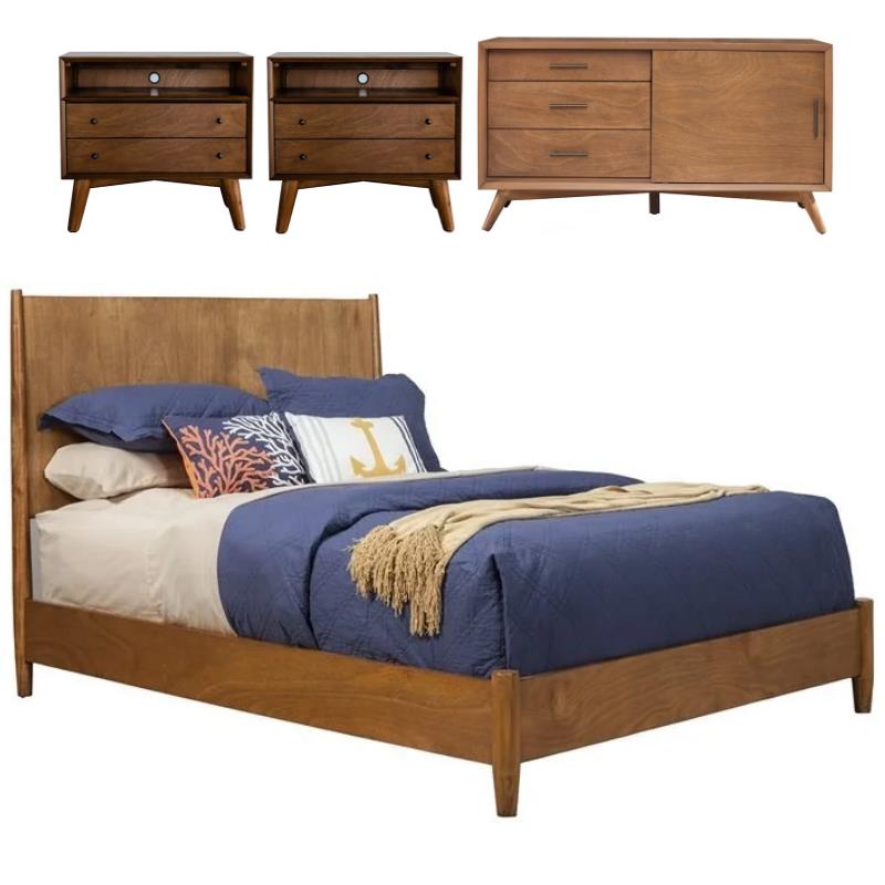 Home Square 4 Piece Set with TV Console King Panel Bed & Large Nightstand