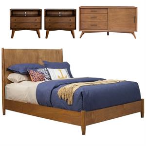 Home Square 4 Piece Set with TV Console King Panel Bed & Large Nightstand