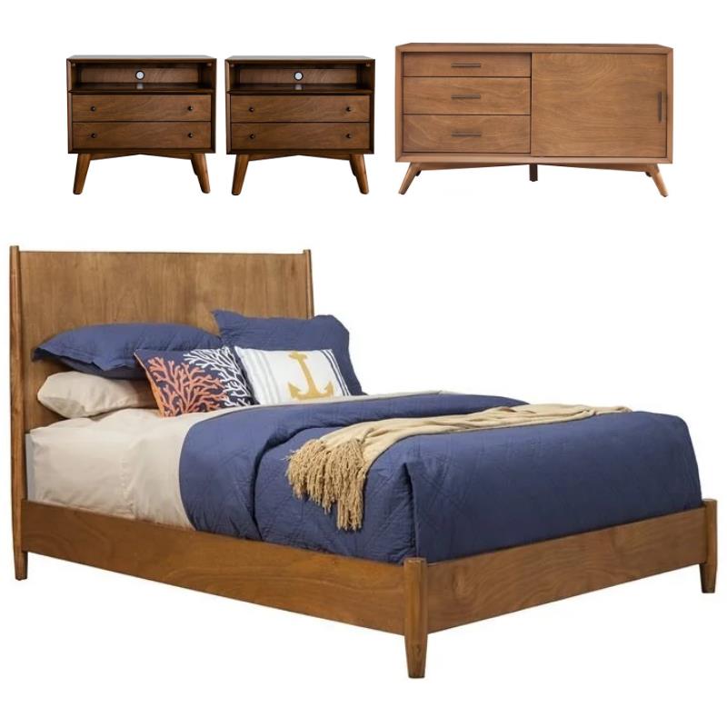 Home Square 4 Piece Set with TV Console Standard King Panel Bed & Nightstand