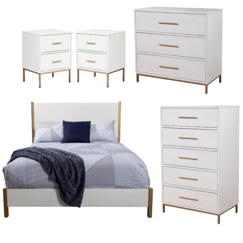 Home Square 5 Piece Set with Nightstand Small Chest Mirror & King Panel Bed