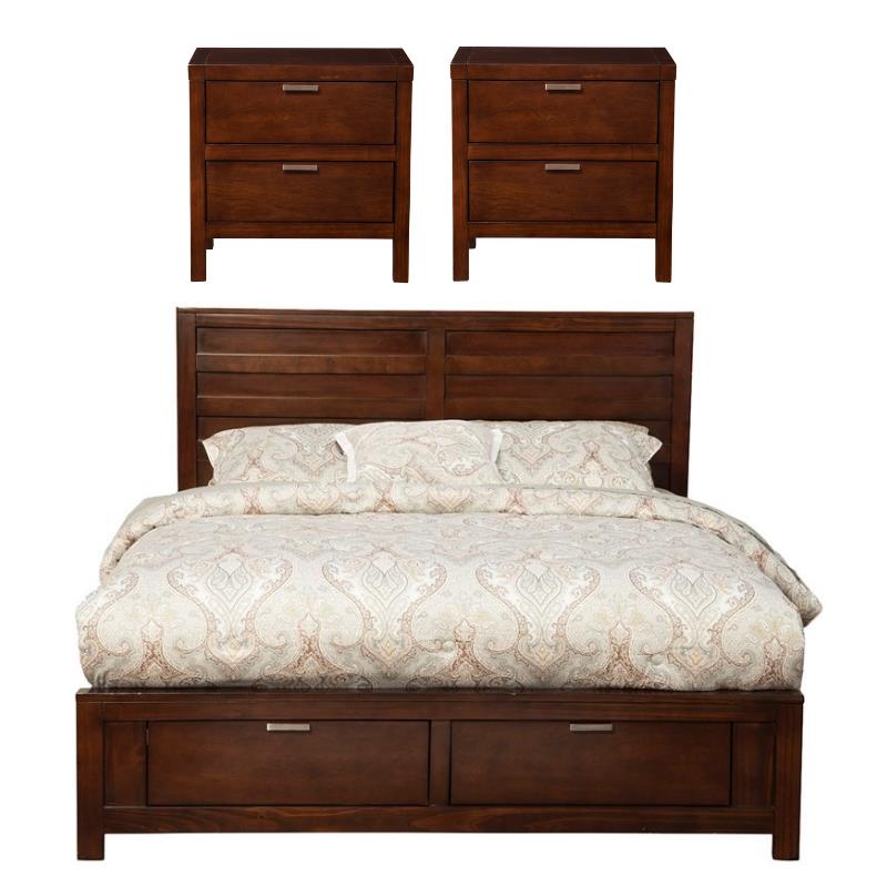 Home Square 3 Piece Set with Nightstand and Queen Storage Bed in Cappuccino