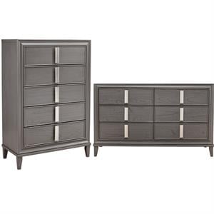 Home Square 2 Piece Set with Wood 6-Drawer Dresser & 5-Drawer Chest in Dark Gray