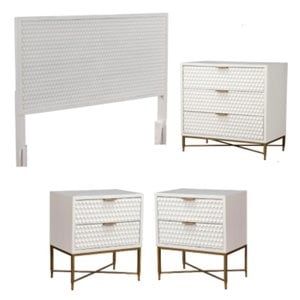 Home Square 4 Piece Set with Nightstand Full Wood Headboard and Accent Chest