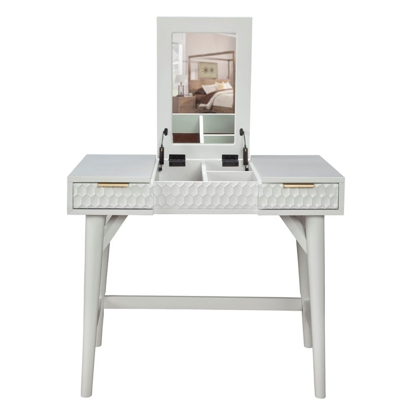 Home Square 4 Piece Set with Nightstand Full Wood Headboard and Bedroom Vanity