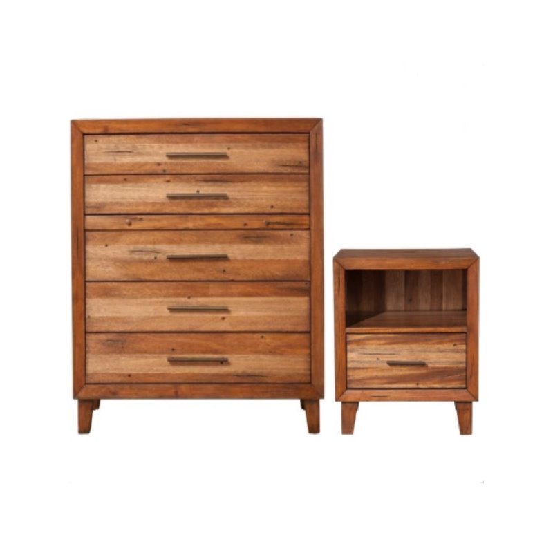 Home Square 2 Piece Set with Nightstand & Multifunction Chest in Toffee (Brown)