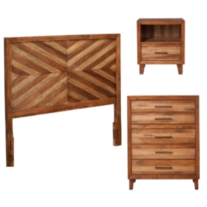 Home Square 3 Piece Set with Nightstand Multifunction Chest Queen Wood Headboard