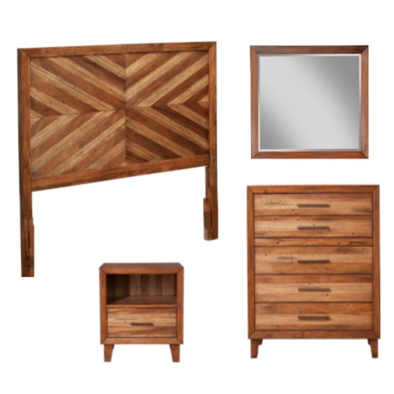 Home Square 4 Piece Set with Nightstand  Chest Mirror & Standard King Headboard