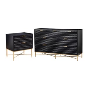 Home Square 2 Piece Furniture Set with Nightstand and 7-Drawer Chest in Black