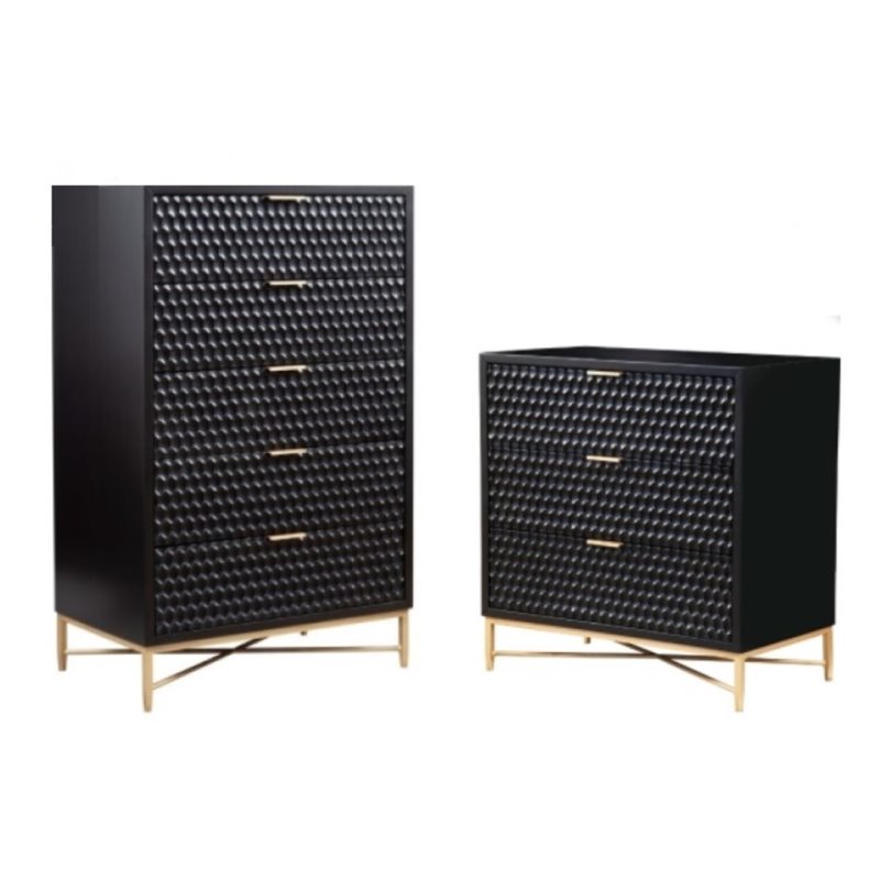 Home Square 2 Piece Furniture Set with Wood Small Chest and Chest in Black