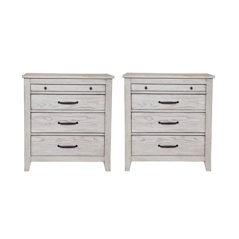 Home Square 2 Piece Set with 3-Drawer Nightstand in Weathered Light Gray