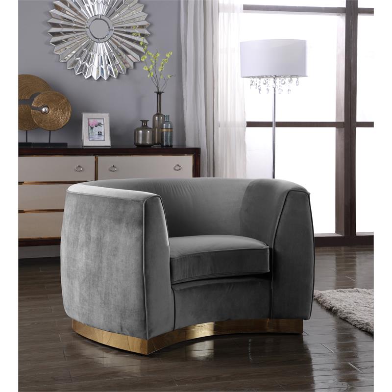 Home Square 2-Piece Set with Velvet Accent Chair and Chaise in Gray and Gold
