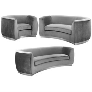 Home Square 3-Piece Furniture Set with Velvet Accent Chair Loveseat and Sofa