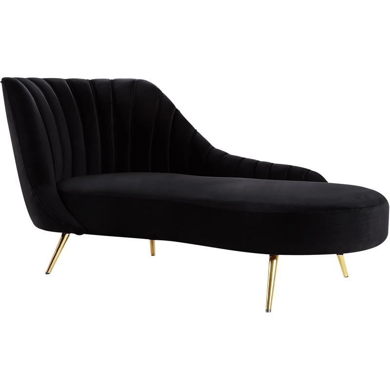 Home Square 2-Piece Set with Velvet Accent Chair and Chaise in Black and Gold