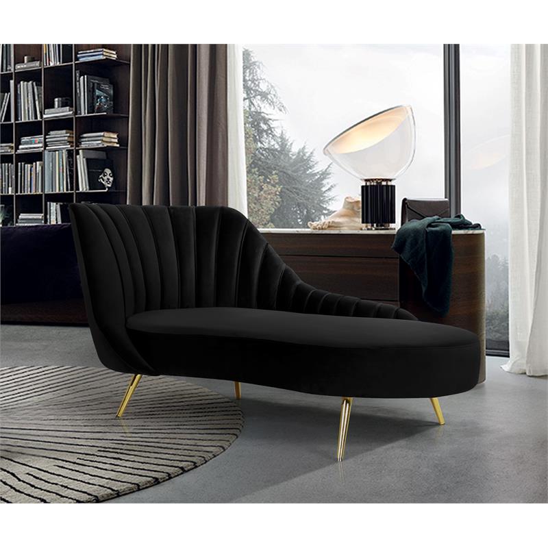Home Square 2-Piece Set with Velvet Accent Chair and Chaise in Black and Gold