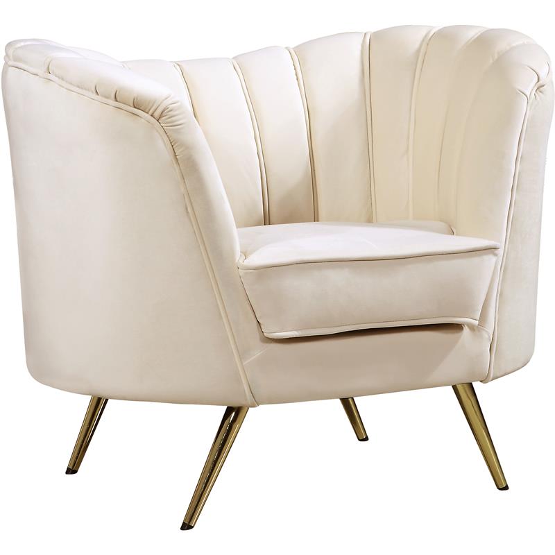 Home Square 3-Piece Set with Accent Chair Chaise and Loveseat in Cream and Gold