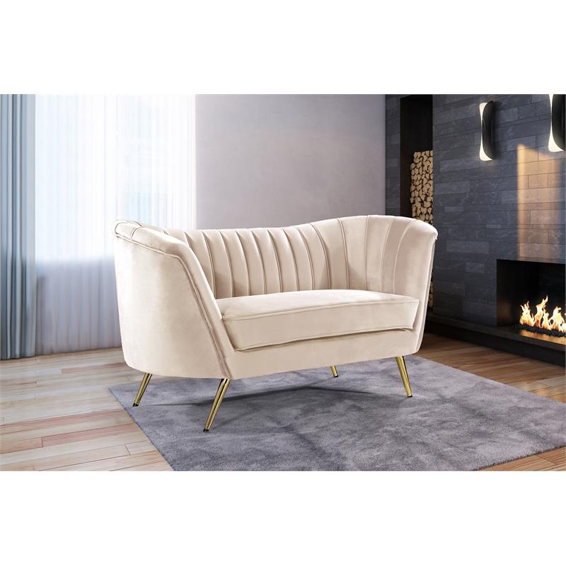 Home Square 3-Piece Set with Accent Chair Chaise and Loveseat in Cream and Gold