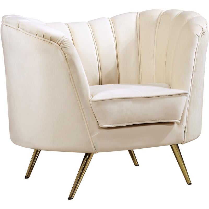 Home Square 3-Piece Set with Accent Chair Chaise and Sofa in Cream and Gold
