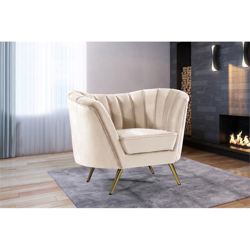 Home Square 3-Piece Set with Accent Chair Chaise and Sofa in Cream and Gold