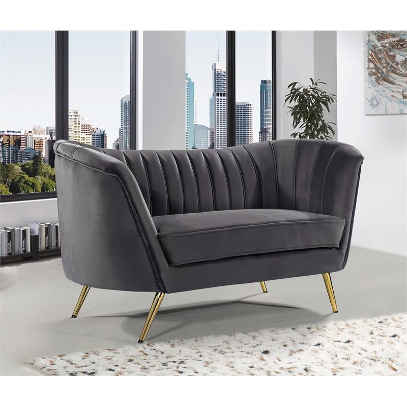 Home Square 3-Piece Set with Accent Chair Chaise and Loveseat in Gray and Gold