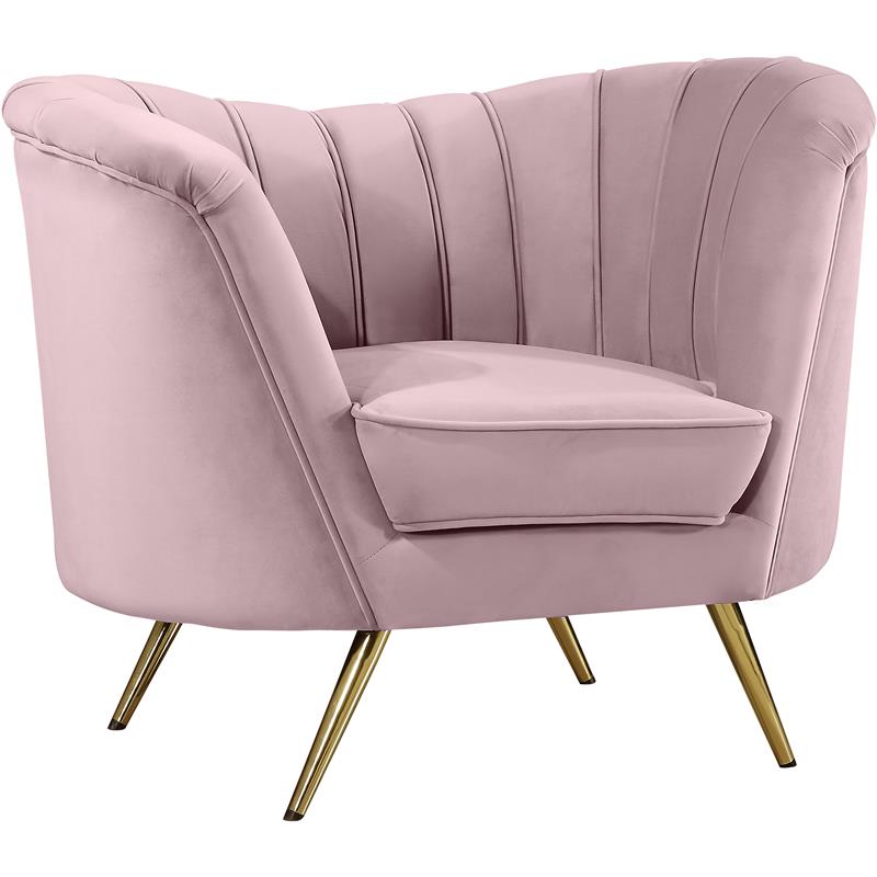 Home Square 3-Piece Set with Accent Chair Chaise and Loveseat in Pink and Gold