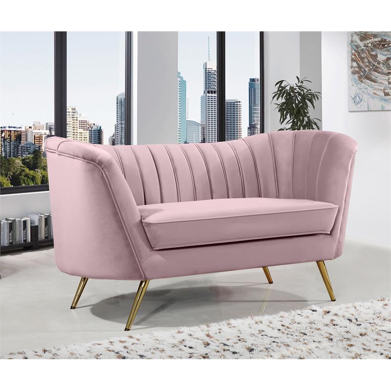Home Square 3-Piece Set with Accent Chair Chaise and Loveseat in Pink and Gold