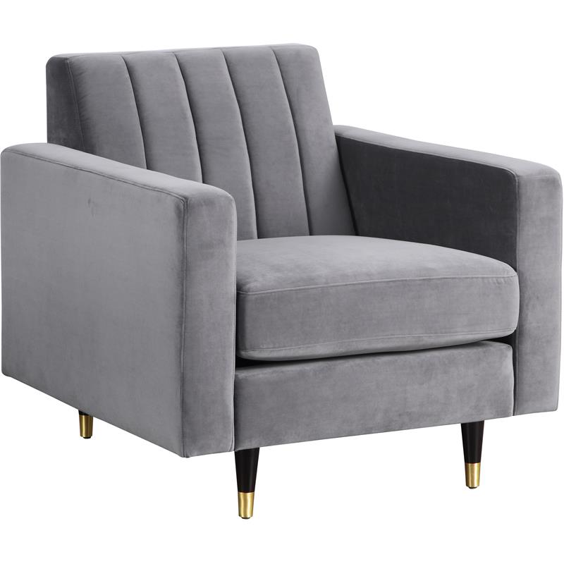 Home Square 2-Piece Set with Velvet Accent Chair & Contemporary Loveseat in Gray