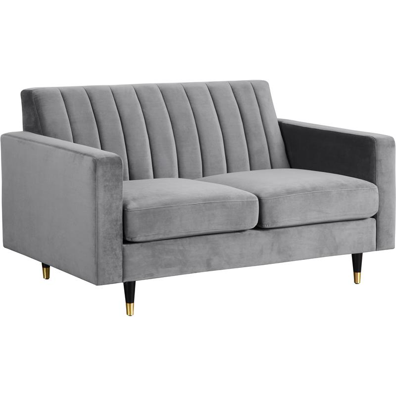 Home Square 2-Piece Set with Velvet Accent Chair & Contemporary Loveseat in Gray