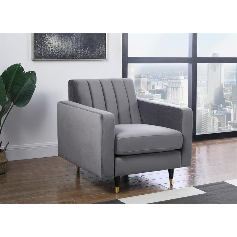 Home Square 2-Piece Set with Velvet Accent Chair & Contemporary Loveseat in Gray