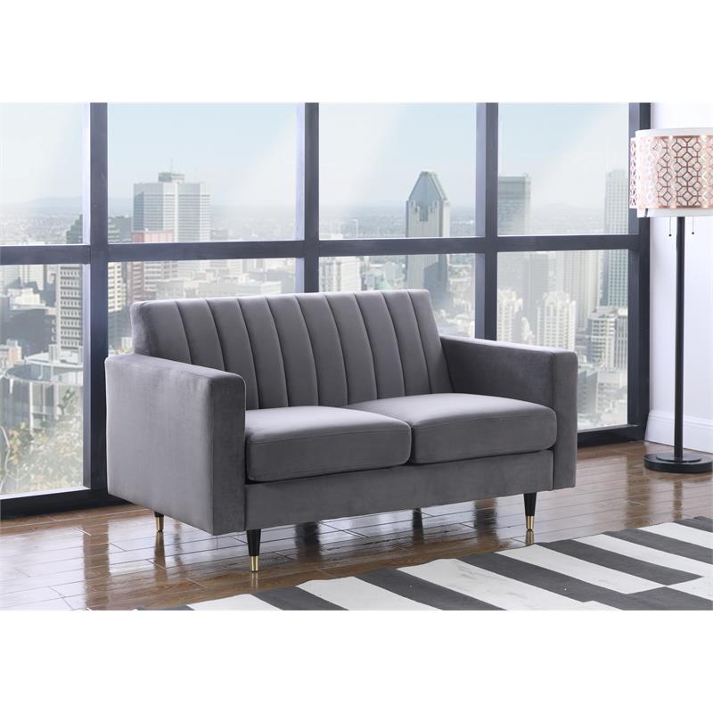 Home Square 2-Piece Set with Velvet Accent Chair & Contemporary Loveseat in Gray