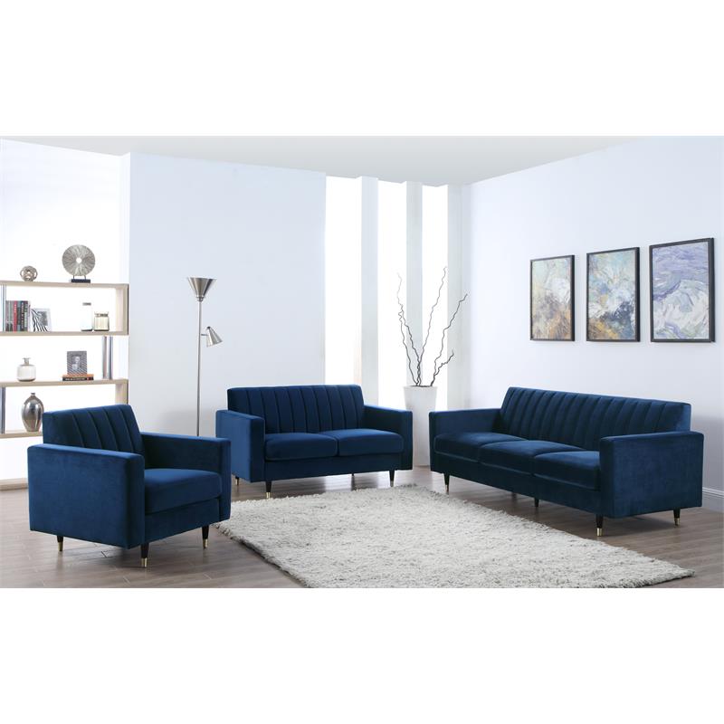 Home Square 2-Piece Set with Velvet Accent Chair and Loveseat in Navy