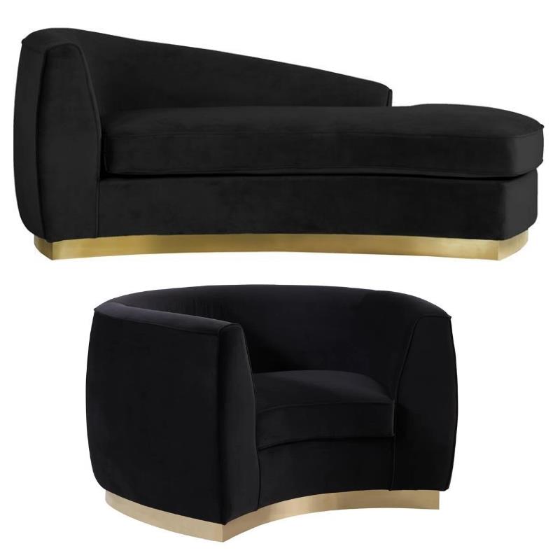Home Square 2-Piece Furniture Set with Accent Chair and Chaise in Black and Gold