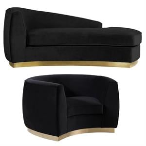 Home Square 2-Piece Furniture Set with Accent Chair and Chaise in Black and Gold