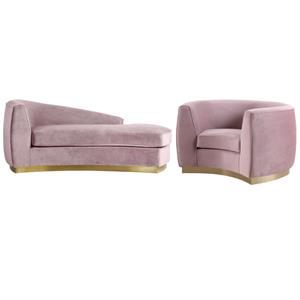Home Square 2-Piece Set with Velvet Accent Chair and Chaise in Pink and Gold