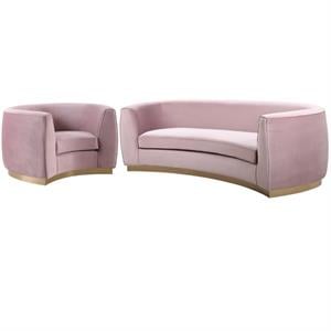 Home Square 2-Piece Furniture Set with Accent Chair and Sofa in Pink and Gold