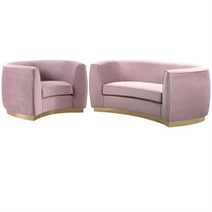 Home Square 2-Piece Furniture Set with Accent Chair & Loveseat in Pink and Gold