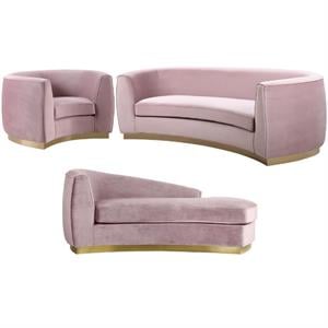 Home Square 3-Piece Set with Accent Chair Chaise and Sofa in Pink and Gold