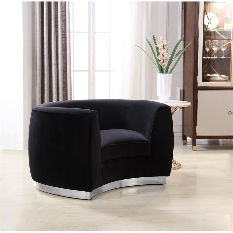 Home Square 2-Piece Set with Velvet Accent Chair and Chaise in Black and Chrome
