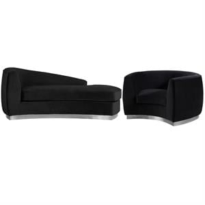 Home Square 2-Piece Set with Velvet Accent Chair and Chaise in Black and Chrome