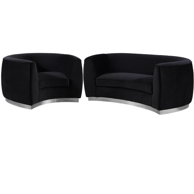 Home Square 2-Piece Set with Accent Chair and Loveseat in Black and Chrome