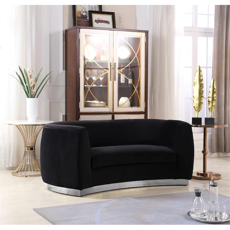 Home Square 3-Piece Set with Accent Chair Chaise & Loveseat in Black and Chrome